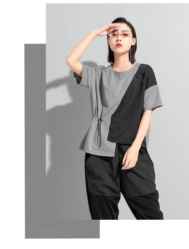 Amax LuluE 2024 British Summer Style Clothes Ladies Grey Punk Tshirts Women O-Neck Casual Tee Shirts Oversized Short Sleeve Tops