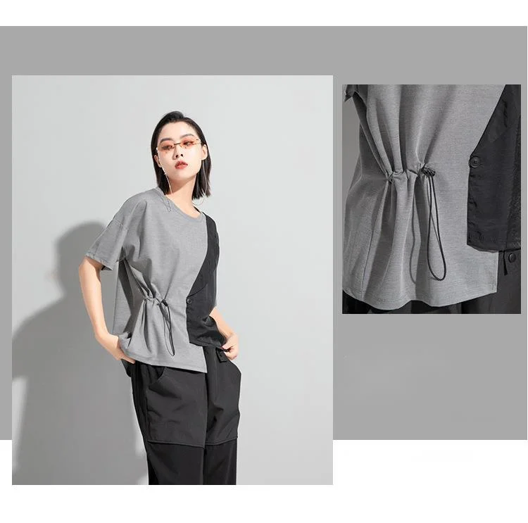 Amax LuluE 2024 British Summer Style Clothes Ladies Grey Punk Tshirts Women O-Neck Casual Tee Shirts Oversized Short Sleeve Tops