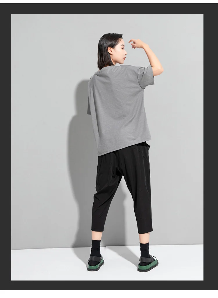 Amax LuluE 2024 British Summer Style Clothes Ladies Grey Punk Tshirts Women O-Neck Casual Tee Shirts Oversized Short Sleeve Tops