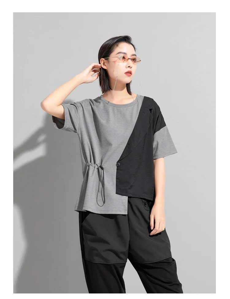 Amax LuluE 2024 British Summer Style Clothes Ladies Grey Punk Tshirts Women O-Neck Casual Tee Shirts Oversized Short Sleeve Tops
