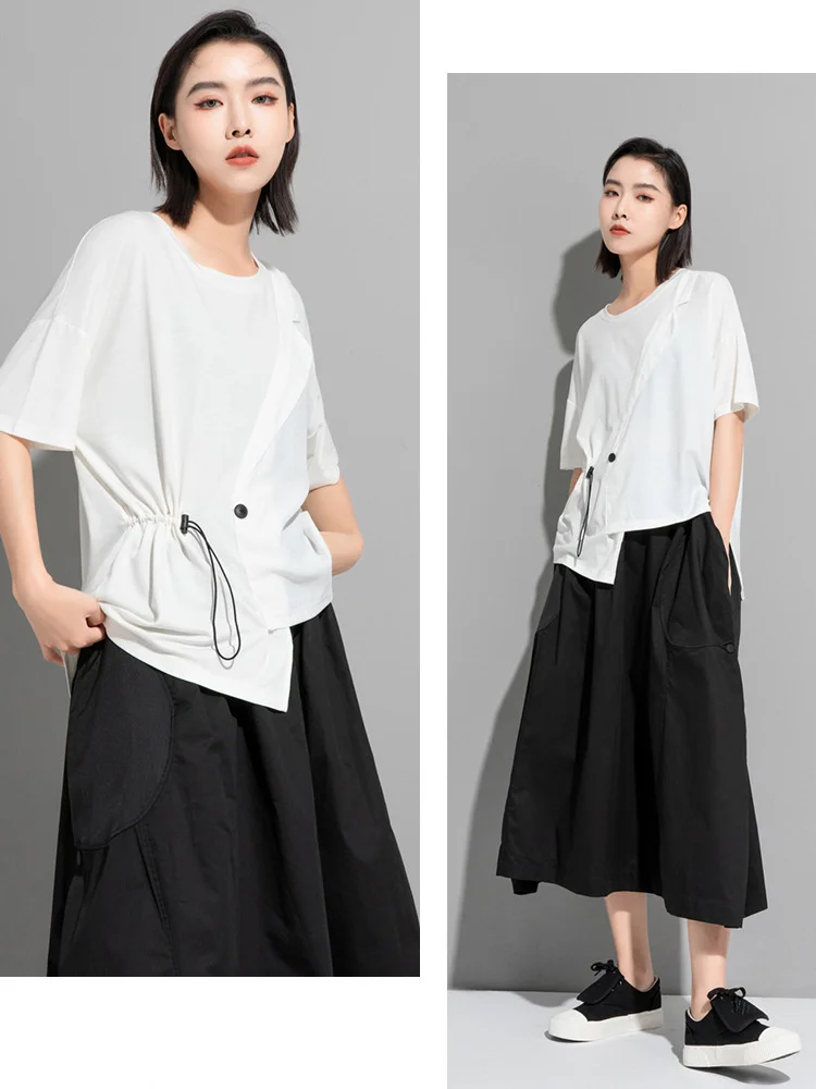 Amax LuluE 2024 British Summer Style Clothes Ladies Grey Punk Tshirts Women O-Neck Casual Tee Shirts Oversized Short Sleeve Tops