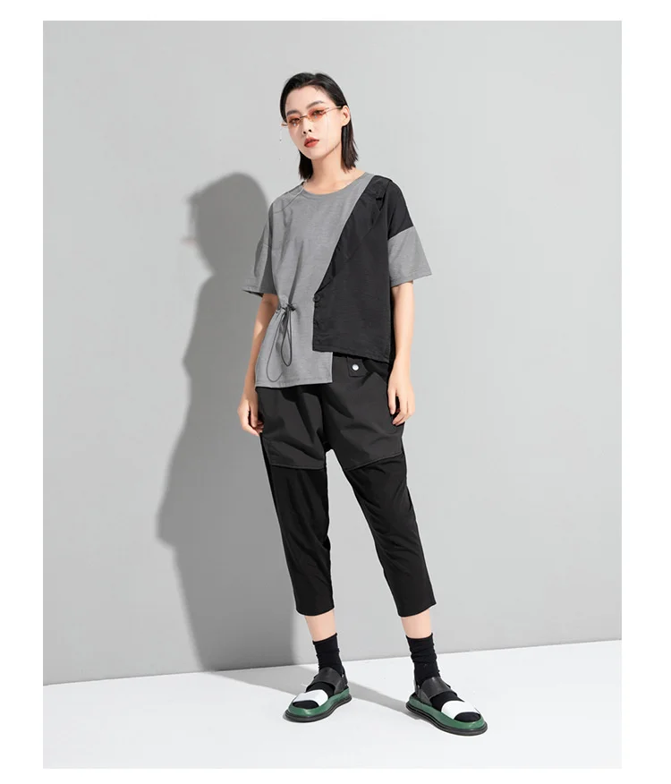 Amax LuluE 2024 British Summer Style Clothes Ladies Grey Punk Tshirts Women O-Neck Casual Tee Shirts Oversized Short Sleeve Tops