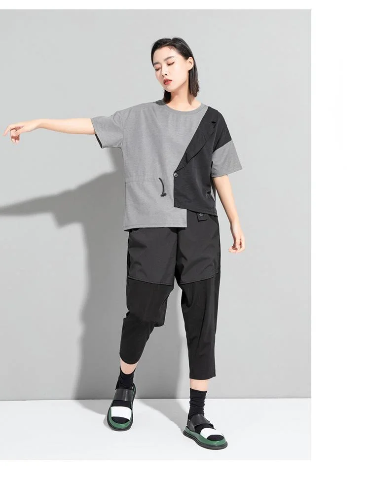 Amax LuluE 2024 British Summer Style Clothes Ladies Grey Punk Tshirts Women O-Neck Casual Tee Shirts Oversized Short Sleeve Tops