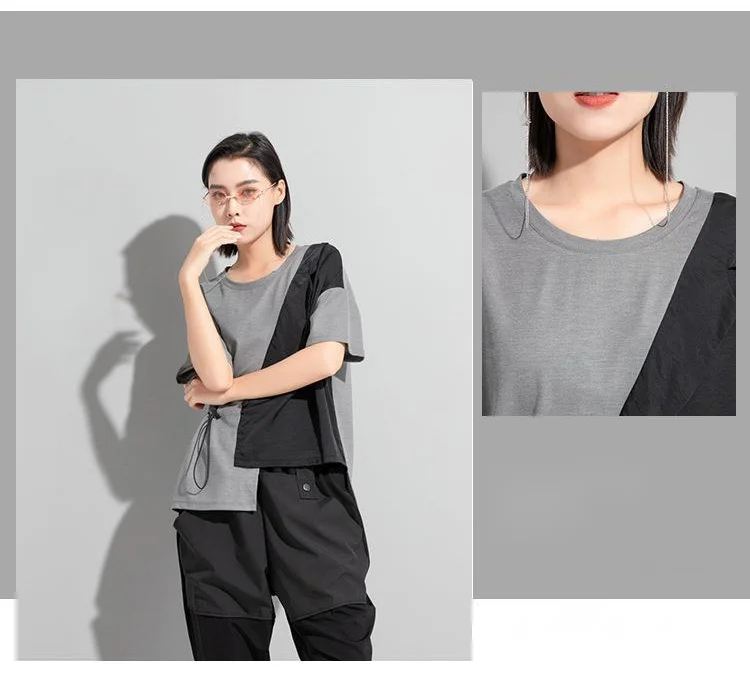 Amax LuluE 2024 British Summer Style Clothes Ladies Grey Punk Tshirts Women O-Neck Casual Tee Shirts Oversized Short Sleeve Tops