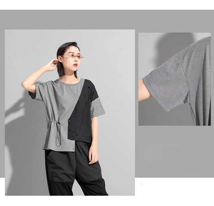 Amax LuluE 2024 British Summer Style Clothes Ladies Grey Punk Tshirts Women O-Neck Casual Tee Shirts Oversized Short Sleeve Tops