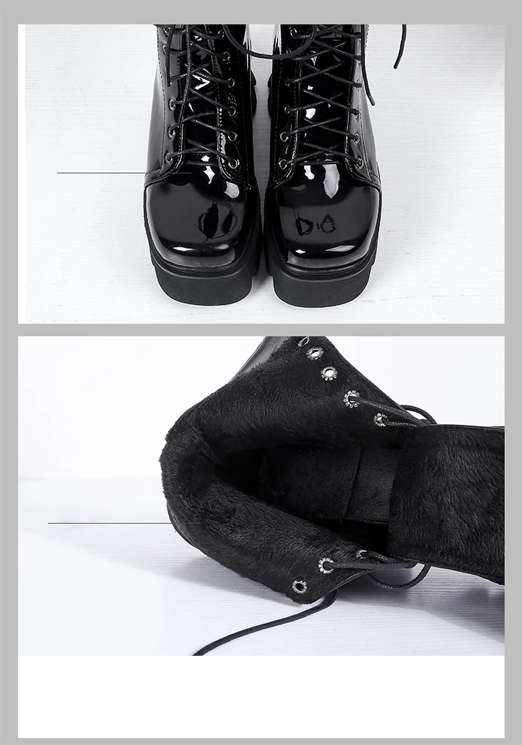 2021 New Bright Patent Leather Street Fashion Style Boots With Cross Straps Super Thick And High Rose Red Mid-Calf Boots