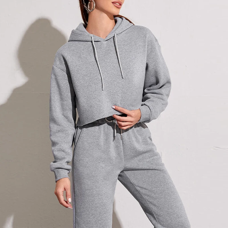 Solid Women's Crop Hoodie Thin Long Sleeve Spring Autumn Ladies Streetwear Pullover Sweatshirt M30635