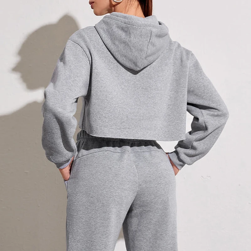 Solid Women's Crop Hoodie Thin Long Sleeve Spring Autumn Ladies Streetwear Pullover Sweatshirt M30635