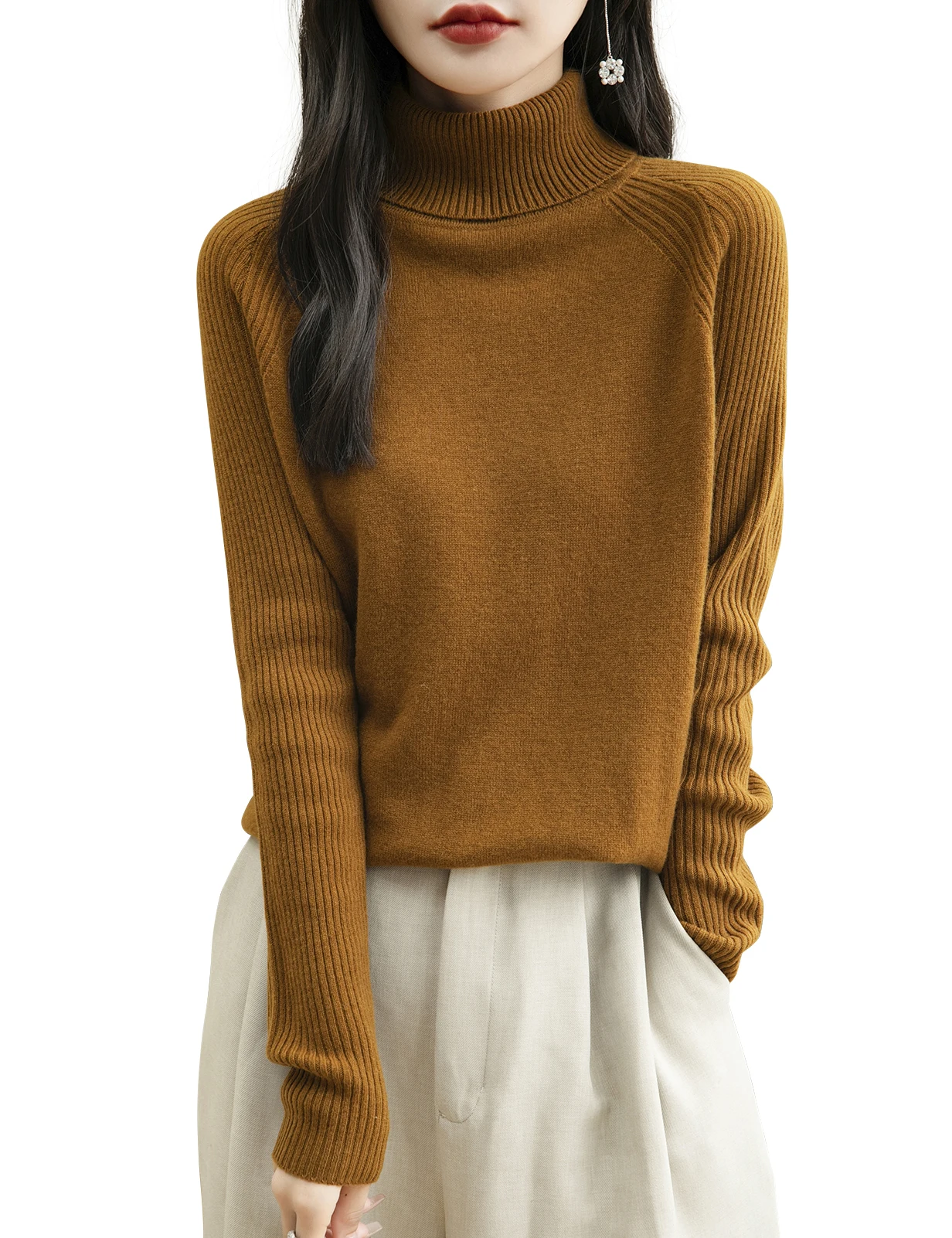 100% Merino Wool Turtleneck Women Sweater New Autumn Winter Warm Soft Jumper Women Knitted Pullover Femme Cashmere Sweater Knit