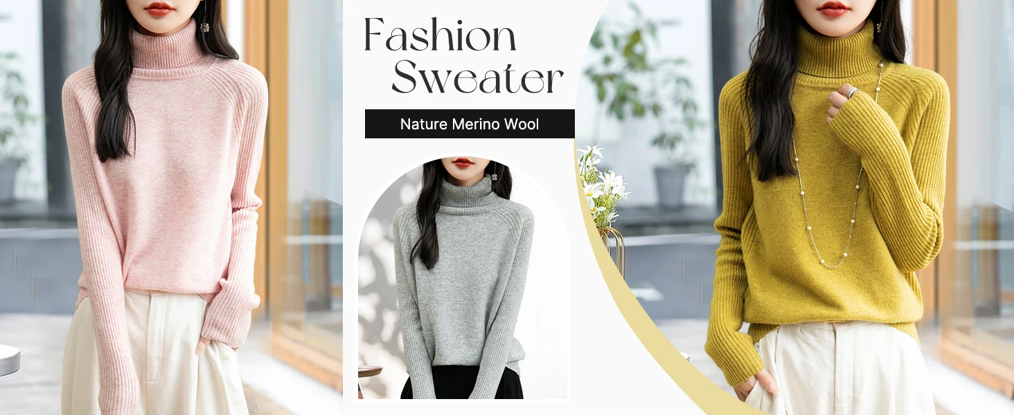 100% Merino Wool Turtleneck Women Sweater New Autumn Winter Warm Soft Jumper Women Knitted Pullover Femme Cashmere Sweater Knit