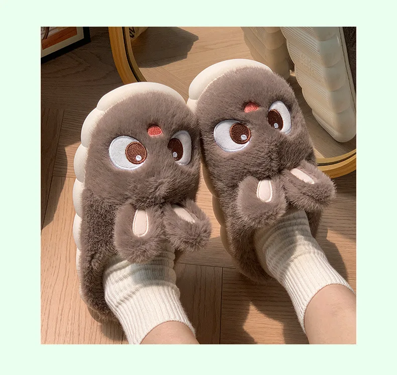 White Bunny Slippers For Home Kawaii Shoes Women Rabbit Fluffy Slippers Winter Indoor Sandals Woman Platform Bootie Slipper New