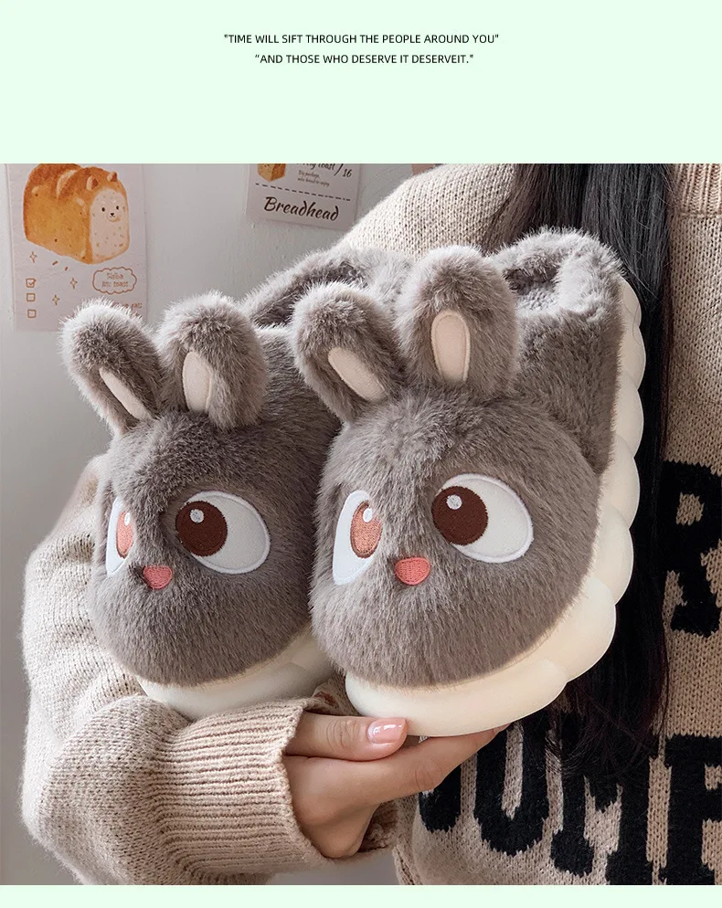 White Bunny Slippers For Home Kawaii Shoes Women Rabbit Fluffy Slippers Winter Indoor Sandals Woman Platform Bootie Slipper New