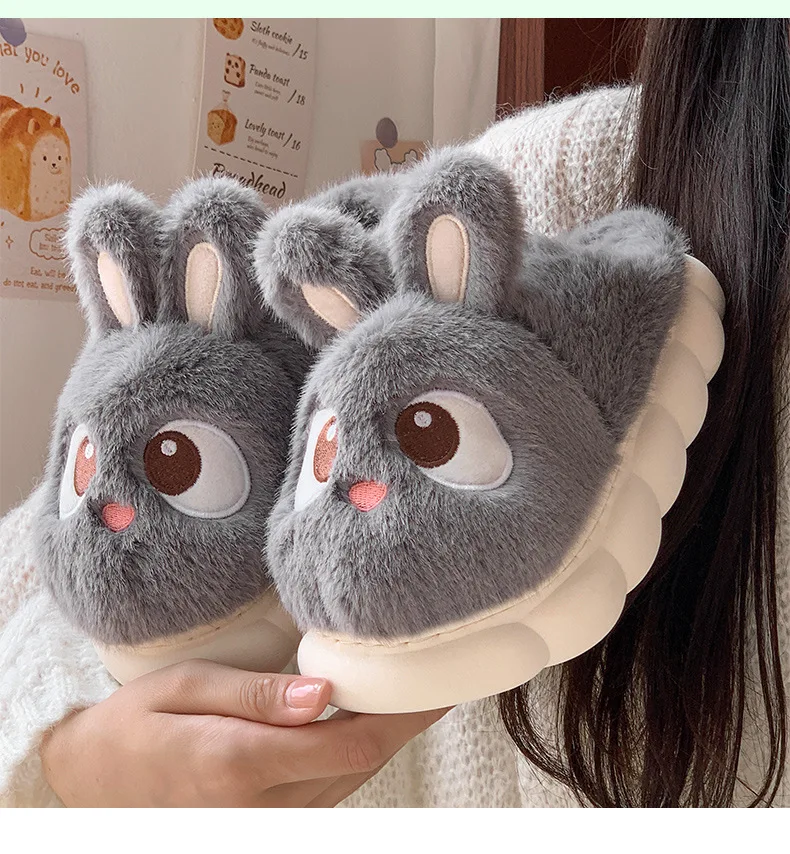 White Bunny Slippers For Home Kawaii Shoes Women Rabbit Fluffy Slippers Winter Indoor Sandals Woman Platform Bootie Slipper New
