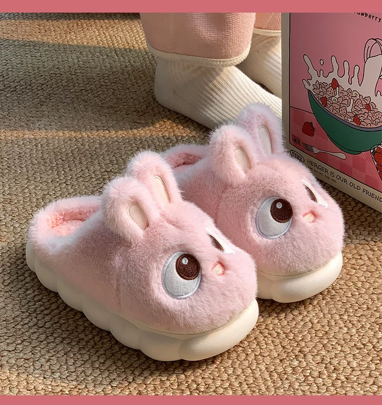 White Bunny Slippers For Home Kawaii Shoes Women Rabbit Fluffy Slippers Winter Indoor Sandals Woman Platform Bootie Slipper New