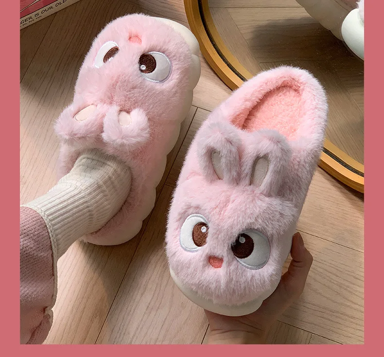 White Bunny Slippers For Home Kawaii Shoes Women Rabbit Fluffy Slippers Winter Indoor Sandals Woman Platform Bootie Slipper New