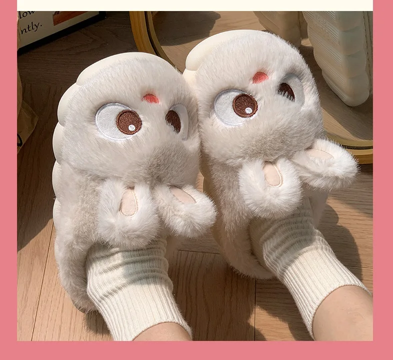 White Bunny Slippers For Home Kawaii Shoes Women Rabbit Fluffy Slippers Winter Indoor Sandals Woman Platform Bootie Slipper New