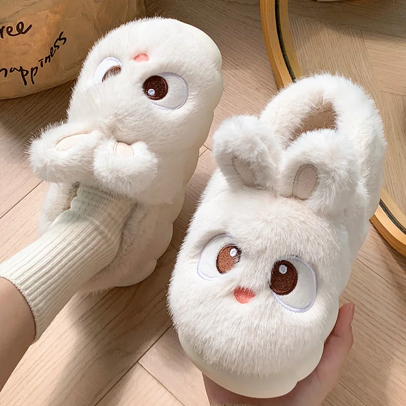 White Bunny Slippers For Home Kawaii Shoes Women Rabbit Fluffy Slippers Winter Indoor Sandals Woman Platform Bootie Slipper New