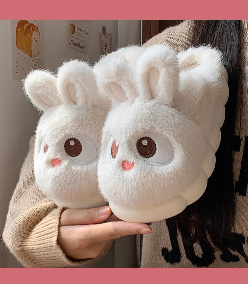 White Bunny Slippers For Home Kawaii Shoes Women Rabbit Fluffy Slippers Winter Indoor Sandals Woman Platform Bootie Slipper New