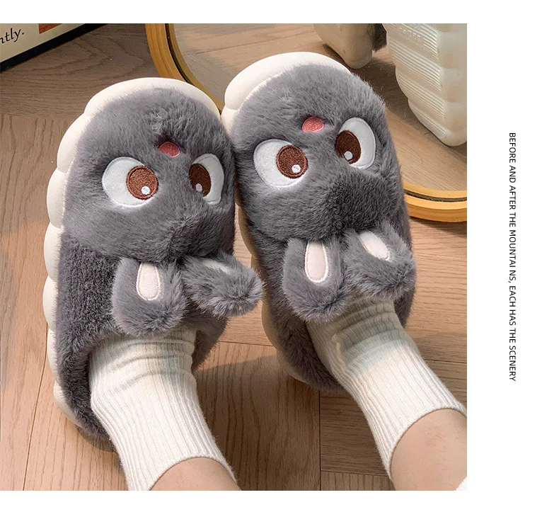 White Bunny Slippers For Home Kawaii Shoes Women Rabbit Fluffy Slippers Winter Indoor Sandals Woman Platform Bootie Slipper New