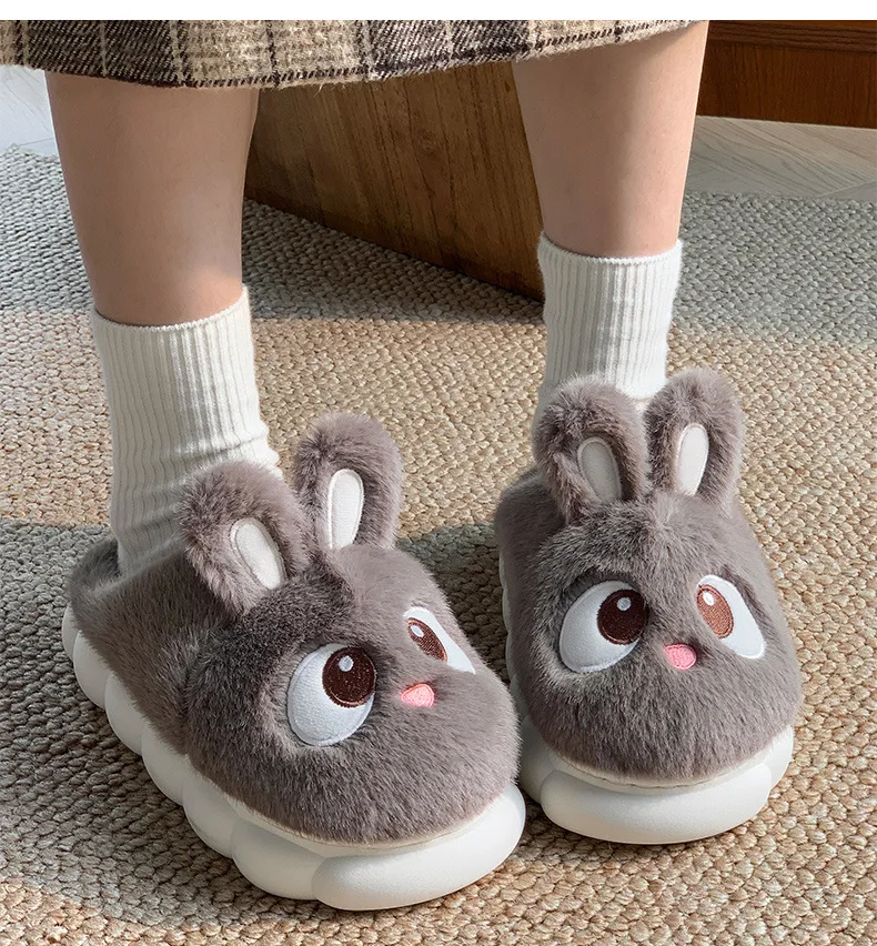White Bunny Slippers For Home Kawaii Shoes Women Rabbit Fluffy Slippers Winter Indoor Sandals Woman Platform Bootie Slipper New