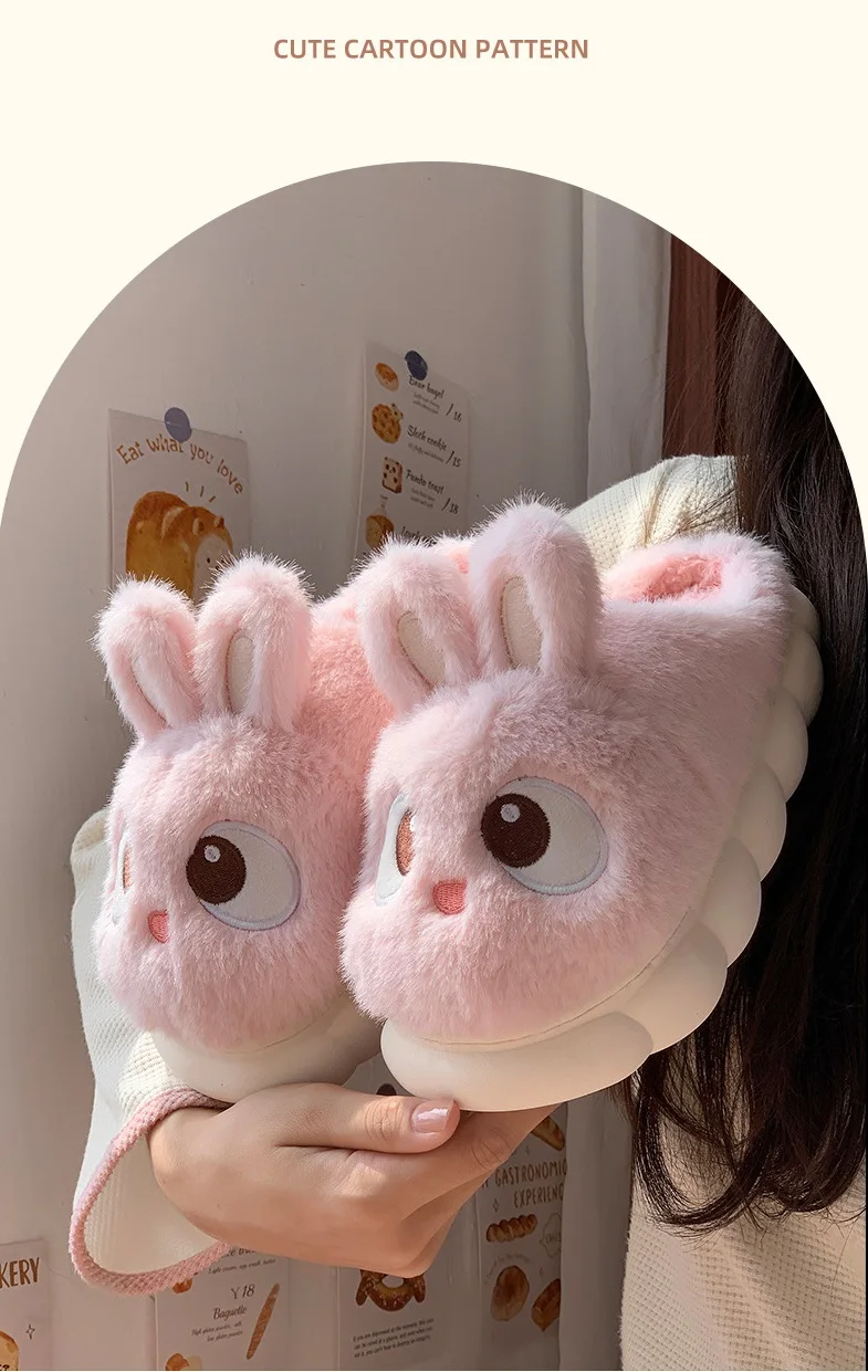 White Bunny Slippers For Home Kawaii Shoes Women Rabbit Fluffy Slippers Winter Indoor Sandals Woman Platform Bootie Slipper New