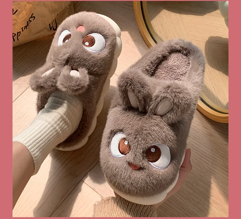 White Bunny Slippers For Home Kawaii Shoes Women Rabbit Fluffy Slippers Winter Indoor Sandals Woman Platform Bootie Slipper New