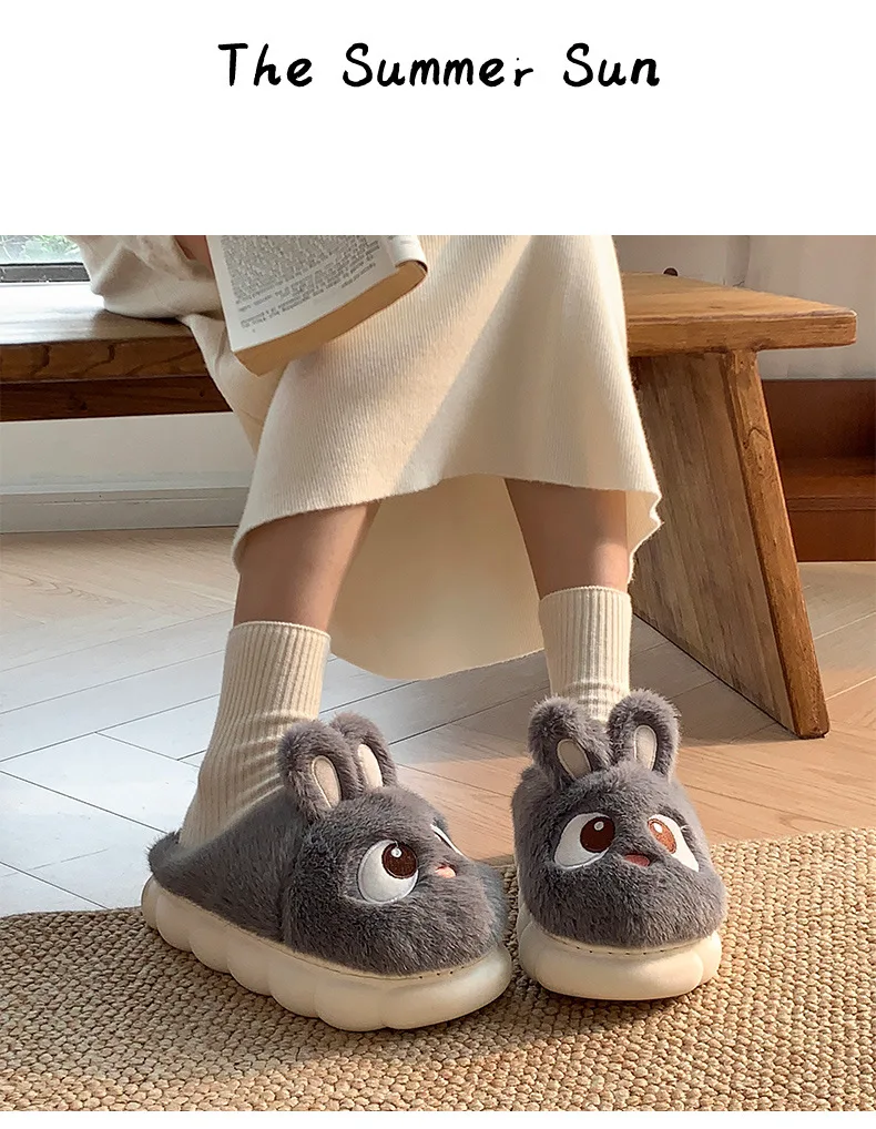 White Bunny Slippers For Home Kawaii Shoes Women Rabbit Fluffy Slippers Winter Indoor Sandals Woman Platform Bootie Slipper New