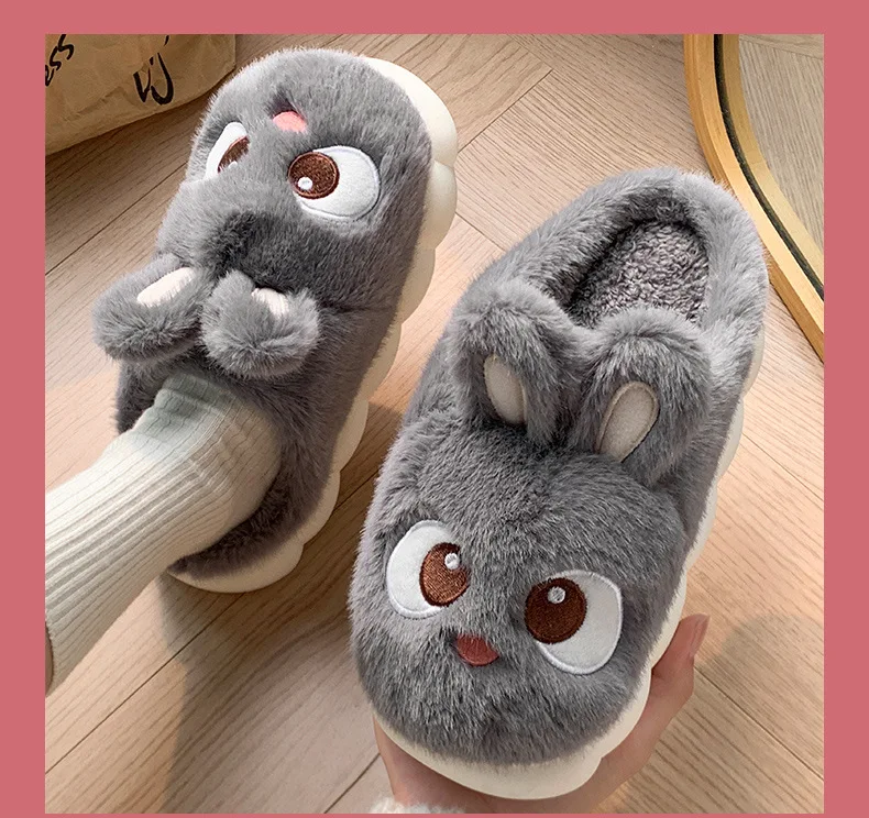 White Bunny Slippers For Home Kawaii Shoes Women Rabbit Fluffy Slippers Winter Indoor Sandals Woman Platform Bootie Slipper New