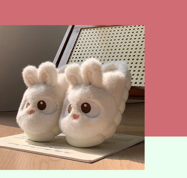 White Bunny Slippers For Home Kawaii Shoes Women Rabbit Fluffy Slippers Winter Indoor Sandals Woman Platform Bootie Slipper New