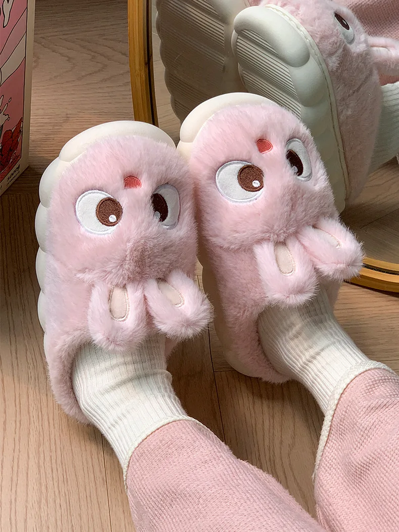 White Bunny Slippers For Home Kawaii Shoes Women Rabbit Fluffy Slippers Winter Indoor Sandals Woman Platform Bootie Slipper New