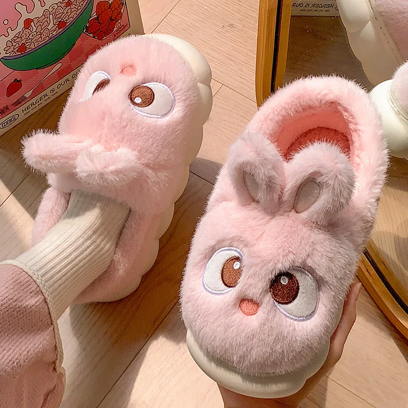 White Bunny Slippers For Home Kawaii Shoes Women Rabbit Fluffy Slippers Winter Indoor Sandals Woman Platform Bootie Slipper New