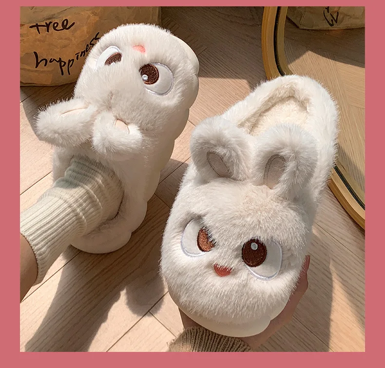 White Bunny Slippers For Home Kawaii Shoes Women Rabbit Fluffy Slippers Winter Indoor Sandals Woman Platform Bootie Slipper New