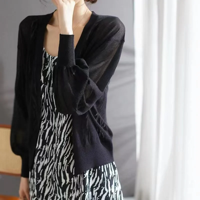 Cardigan women's air conditioner summer new ice silk long sleeve cotton and linen sunscreen shirt coat thin loose cotton jacket