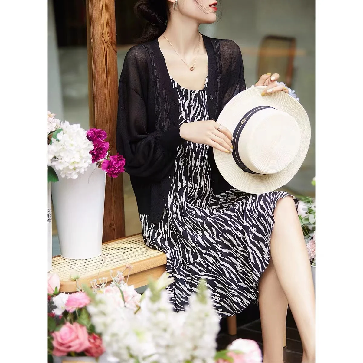 Cardigan women's air conditioner summer new ice silk long sleeve cotton and linen sunscreen shirt coat thin loose cotton jacket