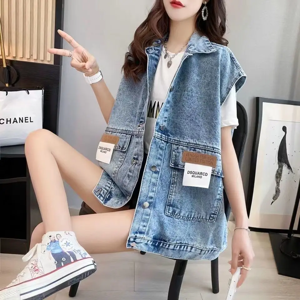 Women's Ripped Denim Vest Sleeveless Top Coat Korean Fashion Streetwear Retro Loose Spring Summer Autumn Student Jacket New