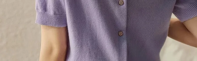 butterfly ice silk knit short sleeve cardigan women's summer style round collar cotton thread half sleeve loose T-shirt top