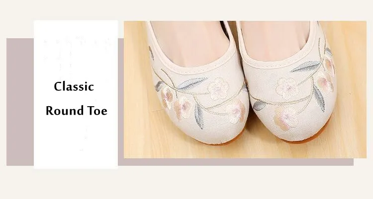 Ethnic Dance Shoes for Women Retro Embroidered Mary Jane Pumps Female Mid-Heel Round Toe Cheongsam Dress Shoe Ancient Style