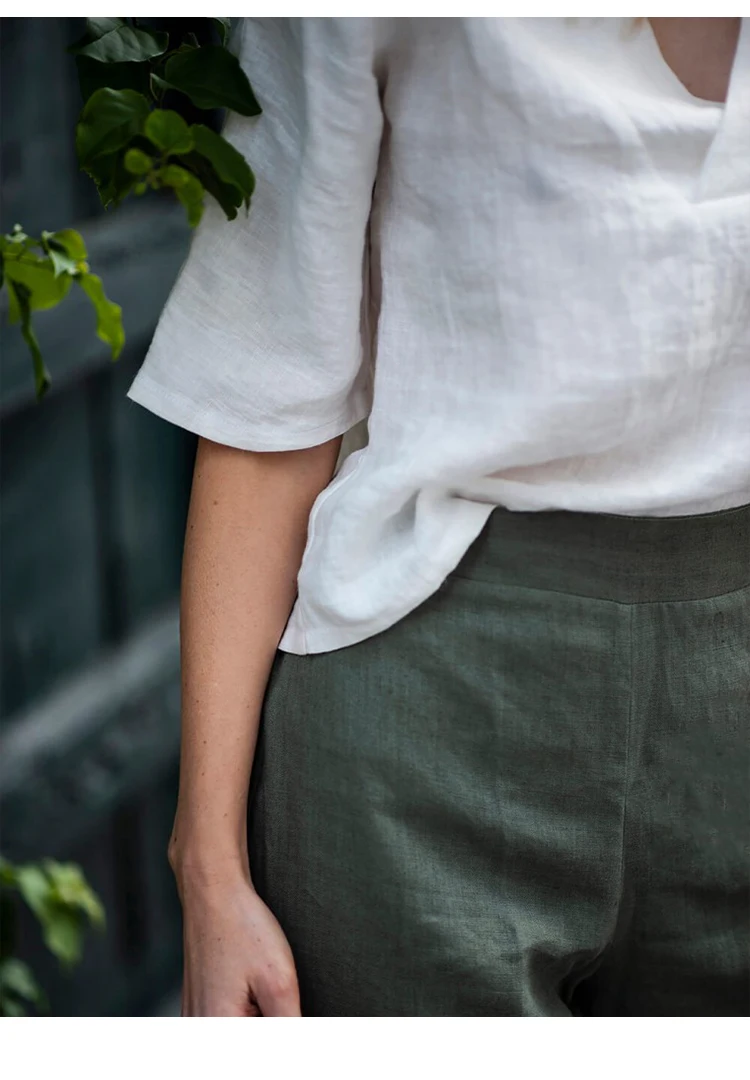 Vintage 100% Linen Tops Women 2025 Sexy V-Neck Half Sleeve Harajuku Basic Summer Tank Tops Female Top For Girls Camisole