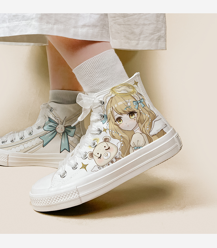 Amy and Michael Lolita Shoes Lovely Girls Students High Top Hand Painted Canvas Sneakers Breathable Kawaii Women Casual Trainers