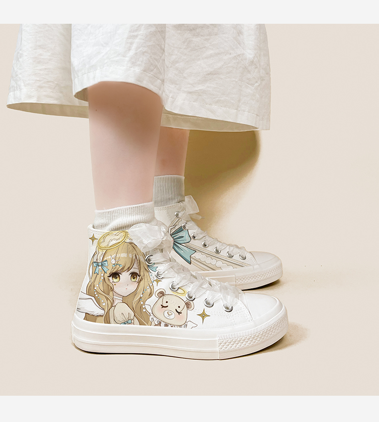 Amy and Michael Lolita Shoes Lovely Girls Students High Top Hand Painted Canvas Sneakers Breathable Kawaii Women Casual Trainers