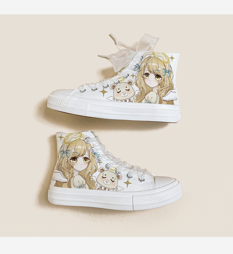 Amy and Michael Lolita Shoes Lovely Girls Students High Top Hand Painted Canvas Sneakers Breathable Kawaii Women Casual Trainers