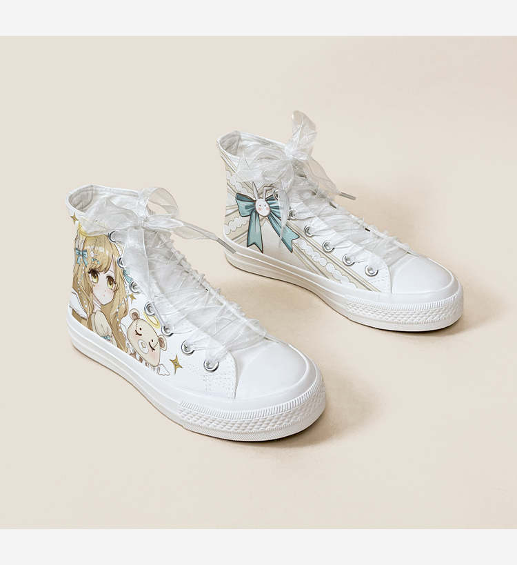 Amy and Michael Lolita Shoes Lovely Girls Students High Top Hand Painted Canvas Sneakers Breathable Kawaii Women Casual Trainers