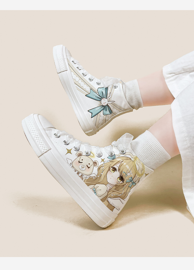 Amy and Michael Lolita Shoes Lovely Girls Students High Top Hand Painted Canvas Sneakers Breathable Kawaii Women Casual Trainers