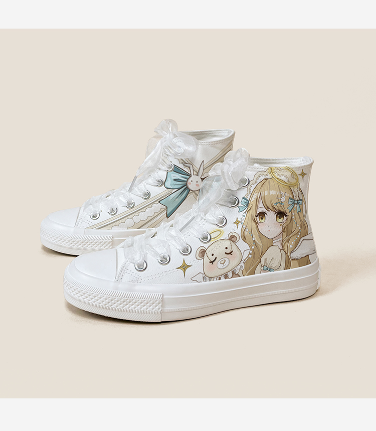 Amy and Michael Lolita Shoes Lovely Girls Students High Top Hand Painted Canvas Sneakers Breathable Kawaii Women Casual Trainers