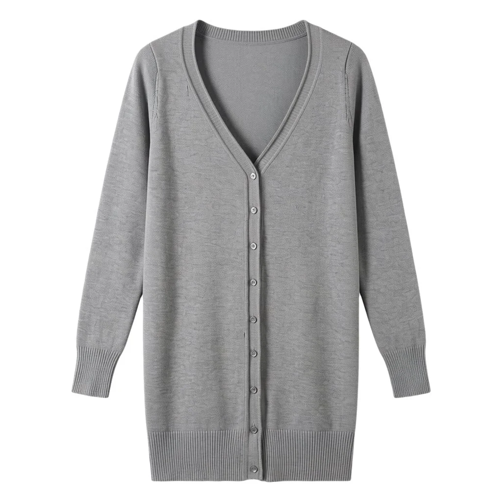 Outerwear V-neck Jersey Korean Fashion Style Cropped Blouses Long Woman Cardigan Knitted Ladies Sweaters Black Clothing Tricot