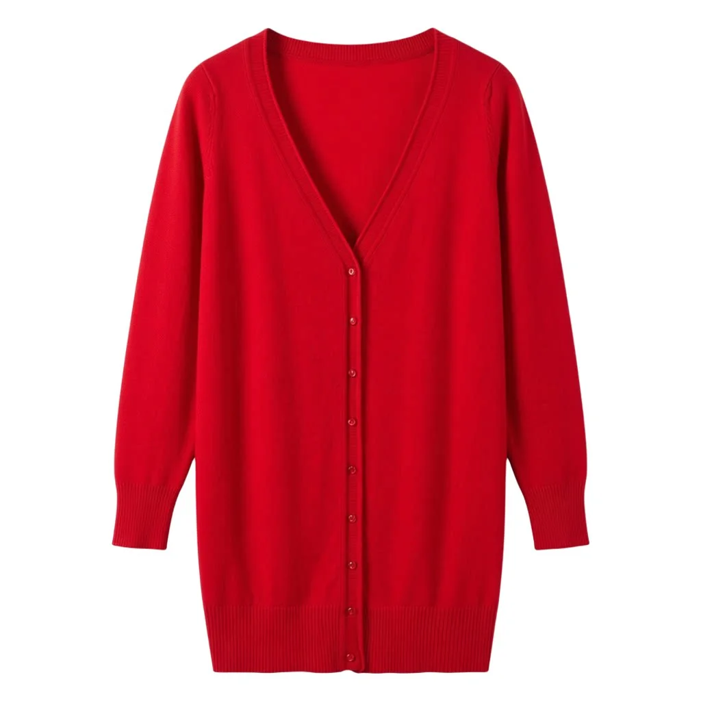 Outerwear V-neck Jersey Korean Fashion Style Cropped Blouses Long Woman Cardigan Knitted Ladies Sweaters Black Clothing Tricot