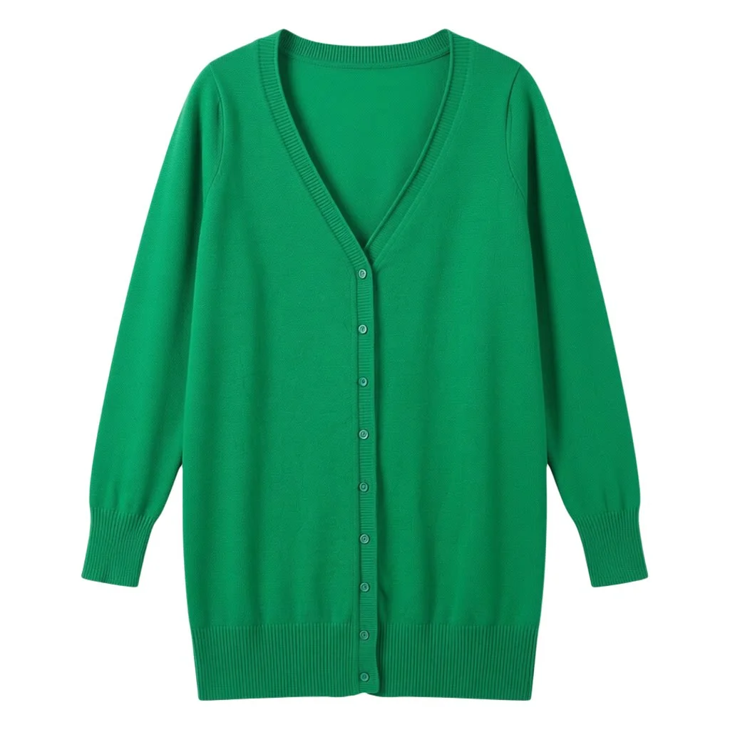 Outerwear V-neck Jersey Korean Fashion Style Cropped Blouses Long Woman Cardigan Knitted Ladies Sweaters Black Clothing Tricot