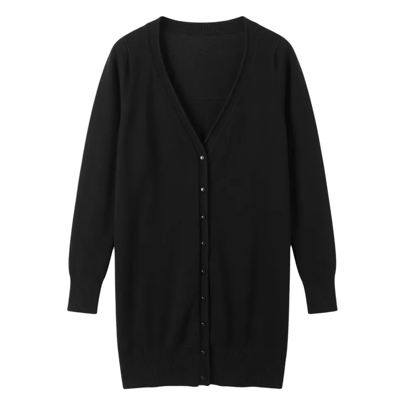 Outerwear V-neck Jersey Korean Fashion Style Cropped Blouses Long Woman Cardigan Knitted Ladies Sweaters Black Clothing Tricot