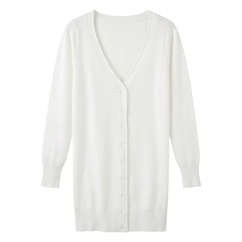 Outerwear V-neck Jersey Korean Fashion Style Cropped Blouses Long Woman Cardigan Knitted Ladies Sweaters Black Clothing Tricot