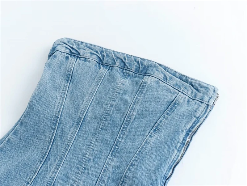 KEYANKETIAN Women's One-Line Neck Tube Top Denim Dress Summer New Fashion Chic Tight Light Blue Ladies Package Hip Mini Skirt